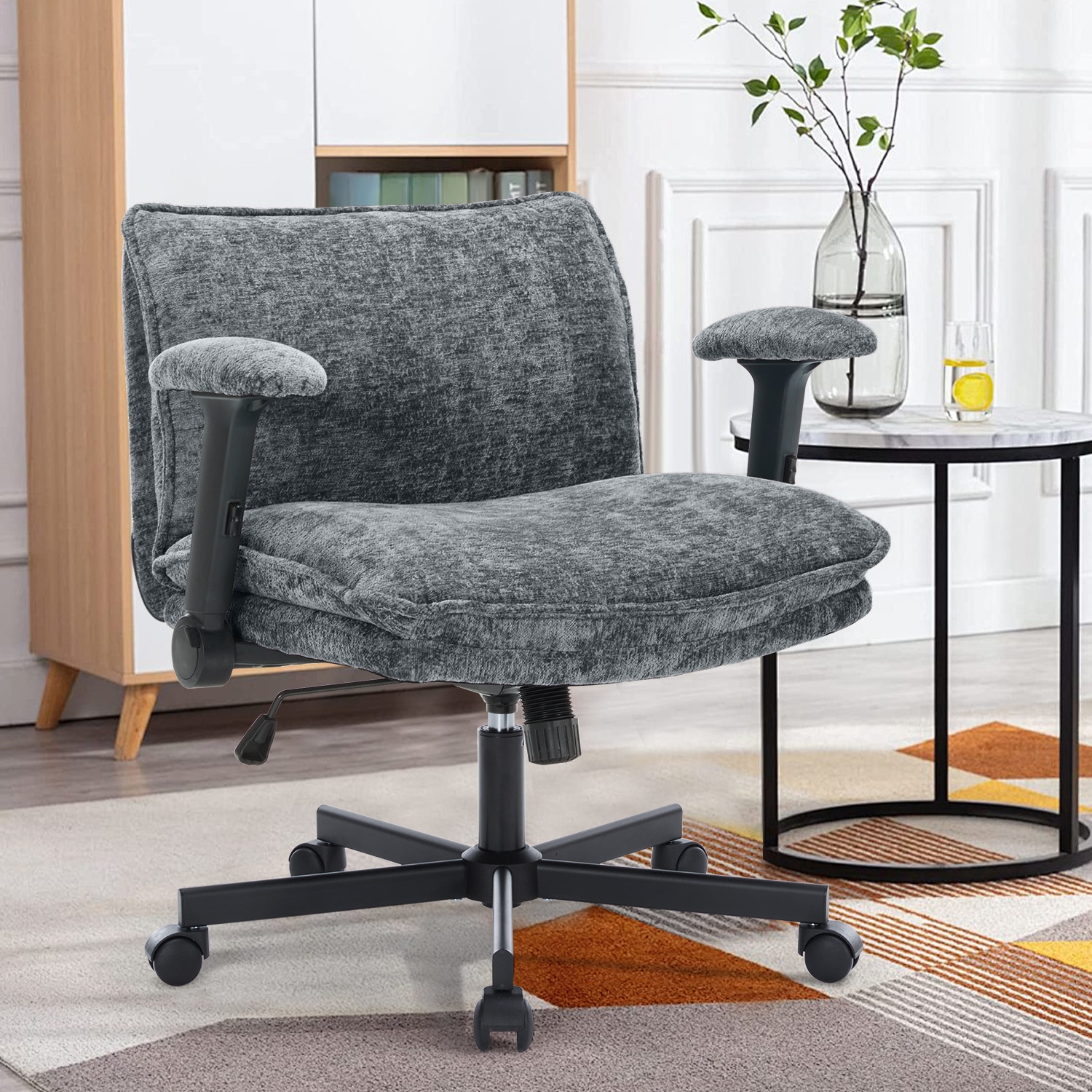 Fancispot Cross Legged Office Chair Height Adjustable Swivel Desk_voghion.com